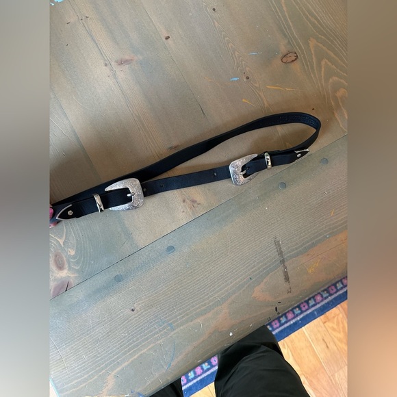 Western Double Buckle Black Leather Belt Size Small - Picture 5 of 5